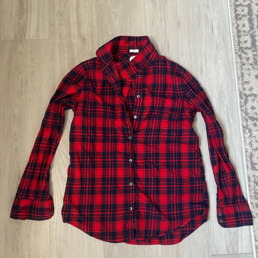J crew flannel size small s red plaid shirt button up